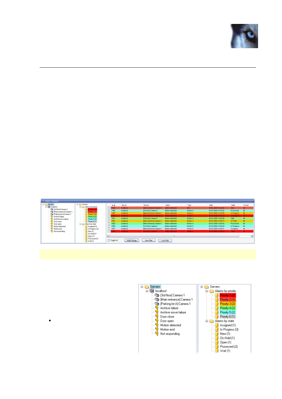 Alarms, What is an alarm, Alarm overview section | Alarm navigation tree | Milestone Central 3.7 User Manual | Page 15 / 53