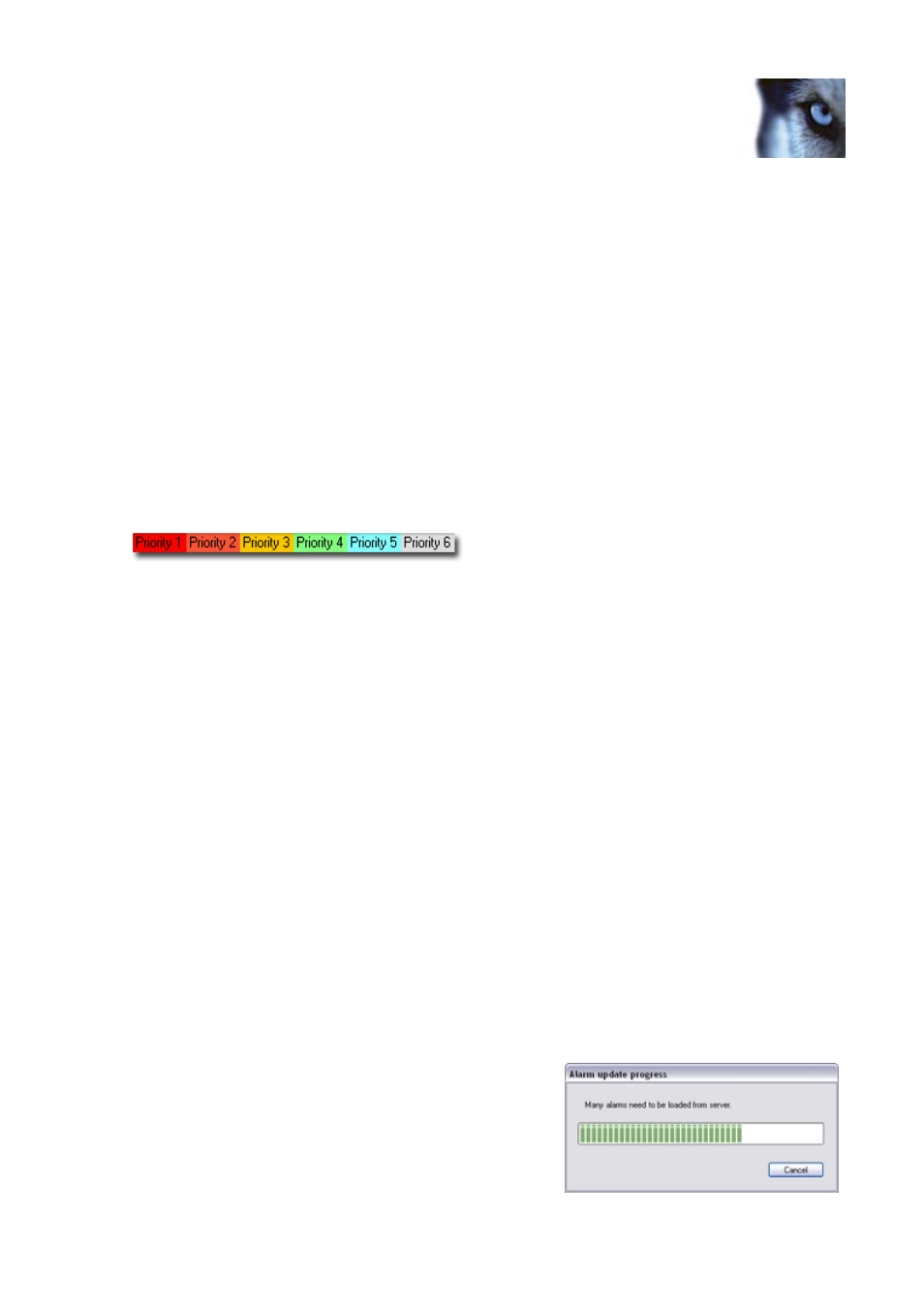 Priority names & colors, Specifying which alarms to load from the server, Loading many alarms | Milestone Central 3.7 User Manual | Page 17 / 53