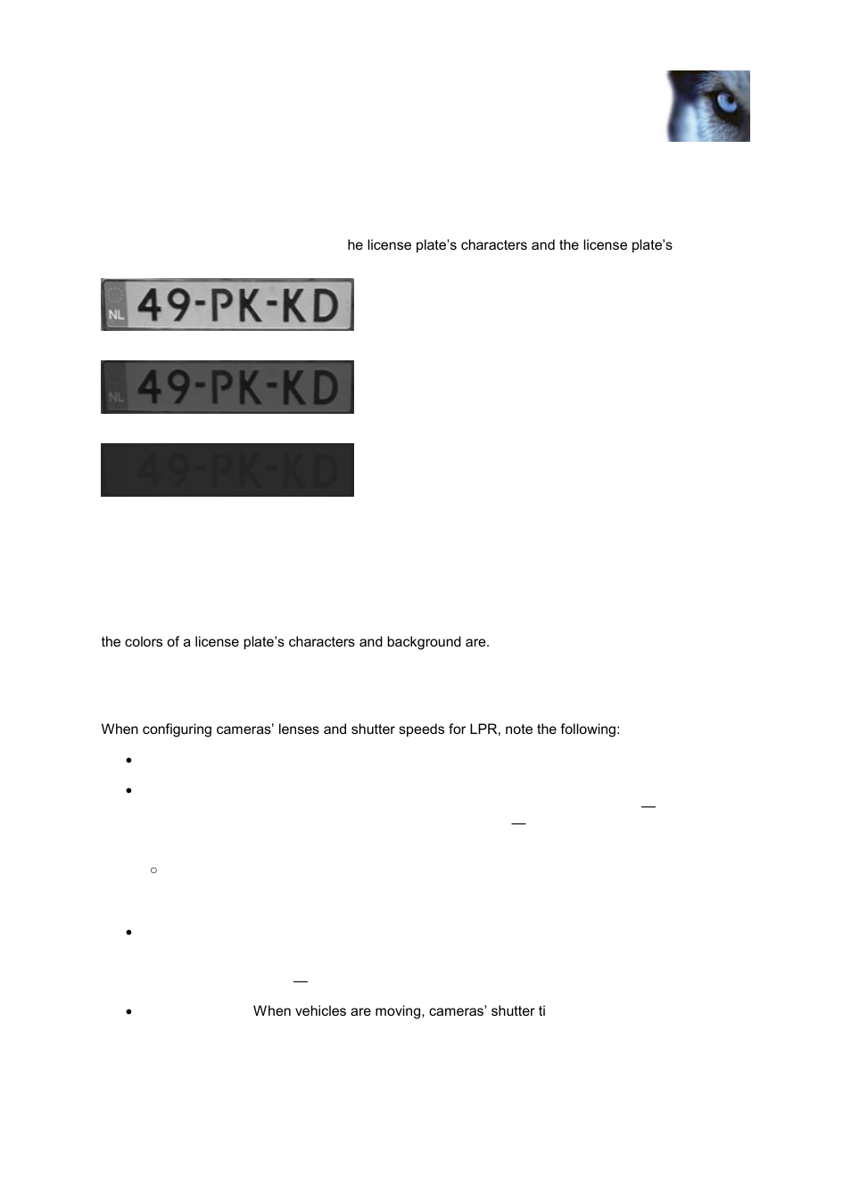 Contrast, Lens and shutter speed | Milestone LPR 1.0 User Manual | Page 33 / 47