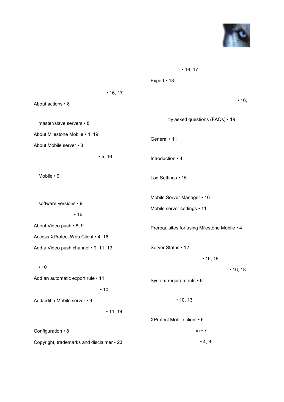 Index | Milestone Mobile 2014 (Server) User Manual | Page 22 / 24