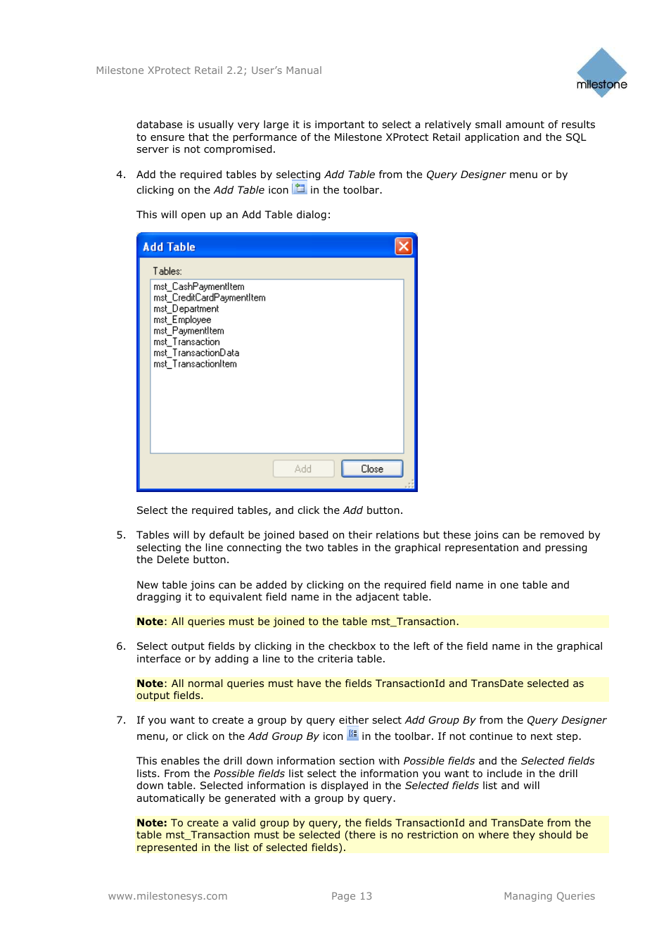 Milestone Retail 2.2 User Manual | Page 13 / 18