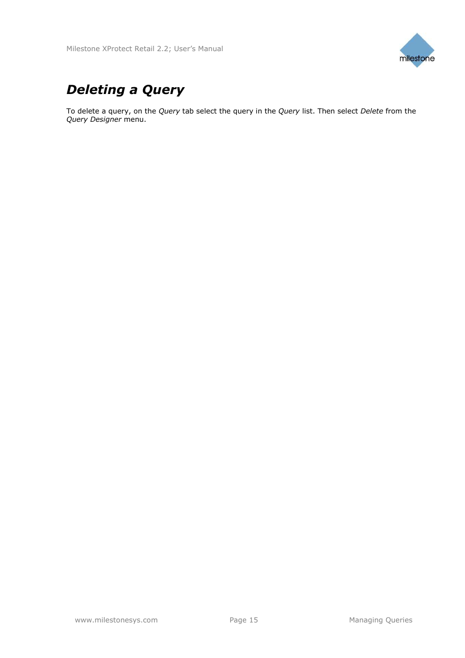 Deleting a query | Milestone Retail 2.2 User Manual | Page 15 / 18