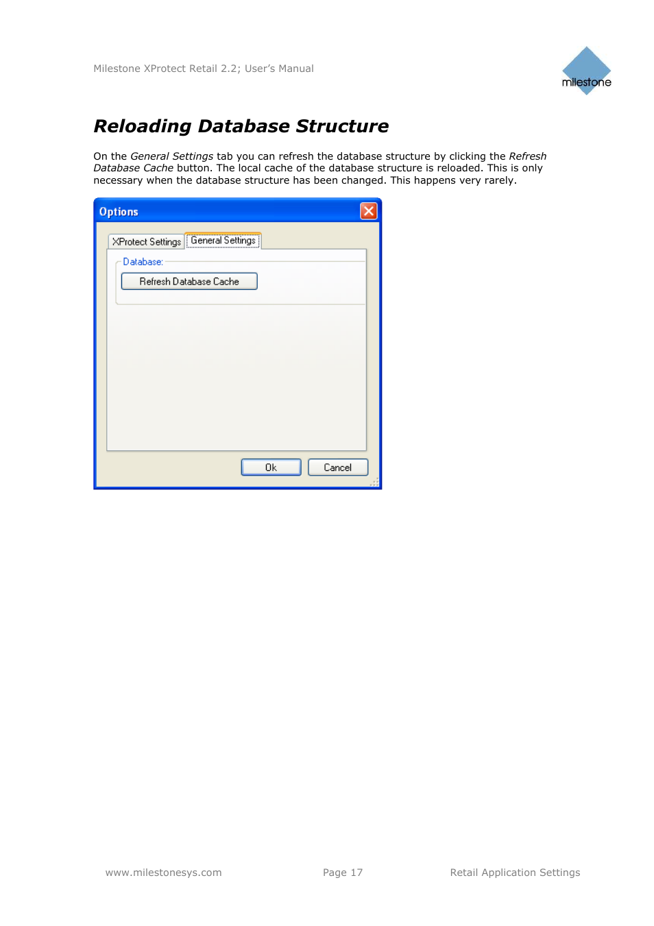 Reloading database structure | Milestone Retail 2.2 User Manual | Page 17 / 18