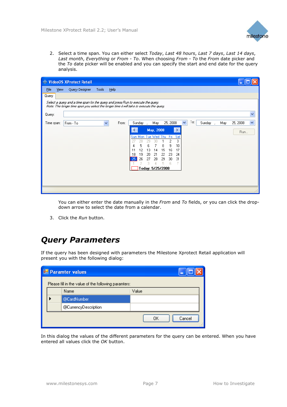 Query parameters | Milestone Retail 2.2 User Manual | Page 7 / 18