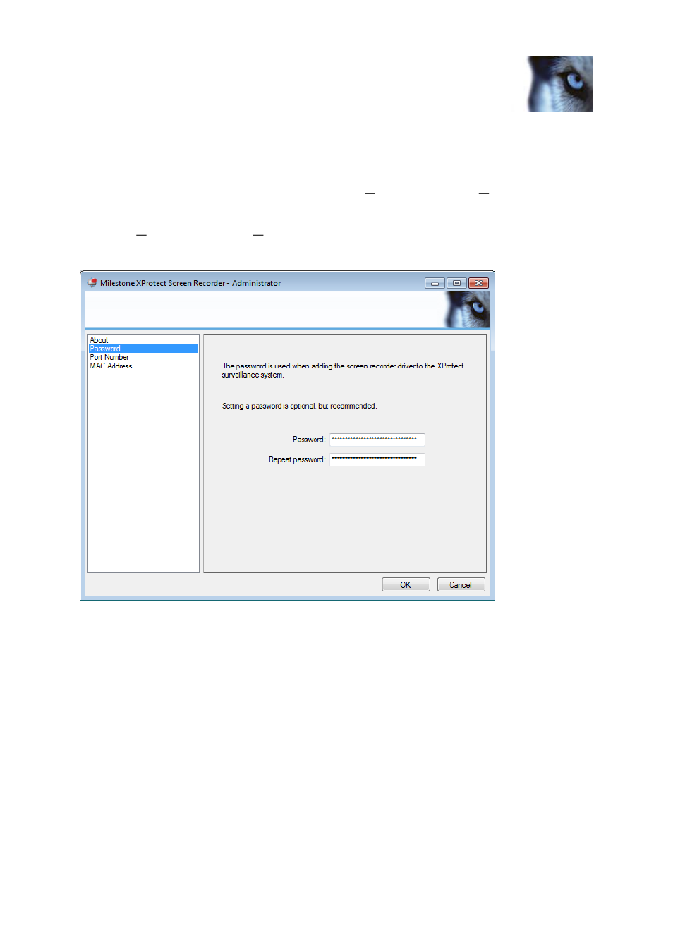 Set password | Milestone Screen Recorder 1.5 User Manual | Page 8 / 18