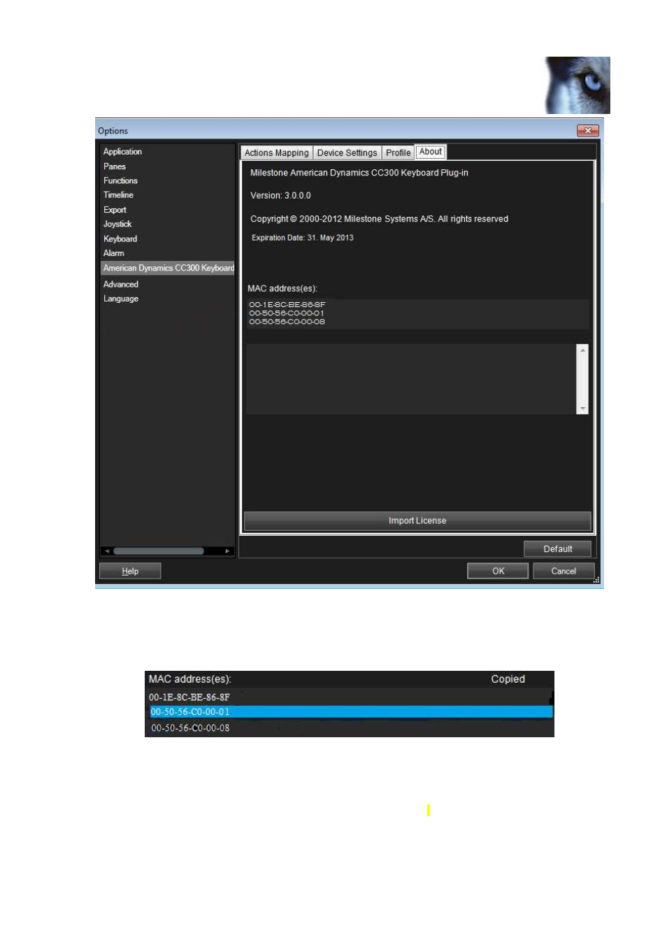 Missing license file error messages | Milestone American Dynamics CC300 Keyboard Smart Client Plug-in User Manual | Page 9 / 16