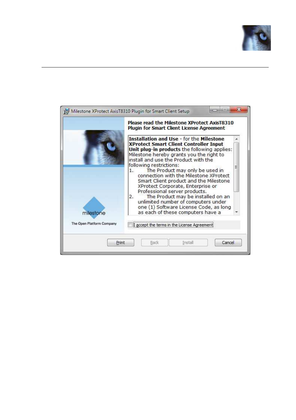 Installation | Milestone Axis T8310 Controller Smart Client Plug-in User Manual | Page 6 / 15