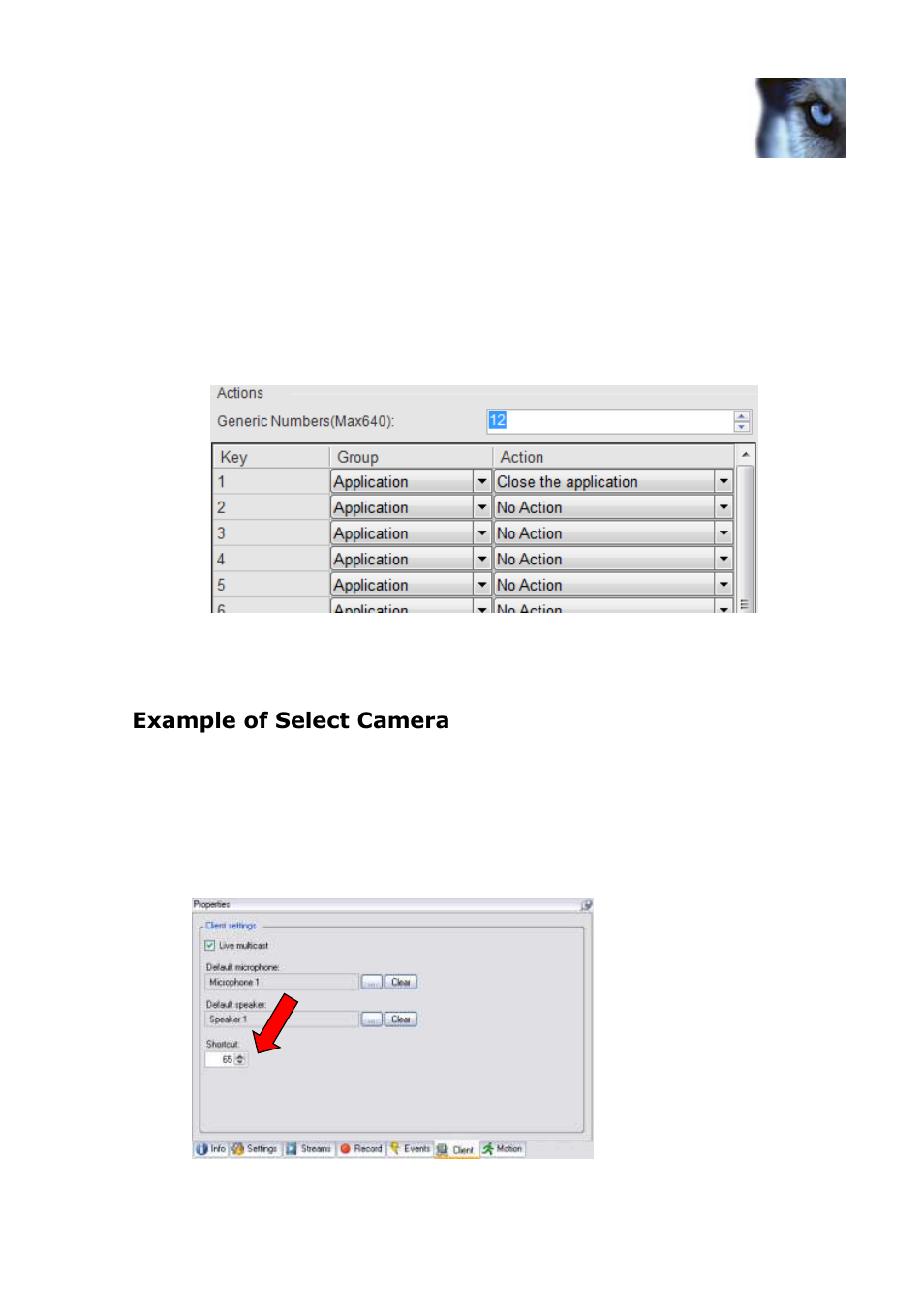 Example of select camera | Milestone Bosch Intuikey Keyboard Smart Client Plug-in User Manual | Page 11 / 16