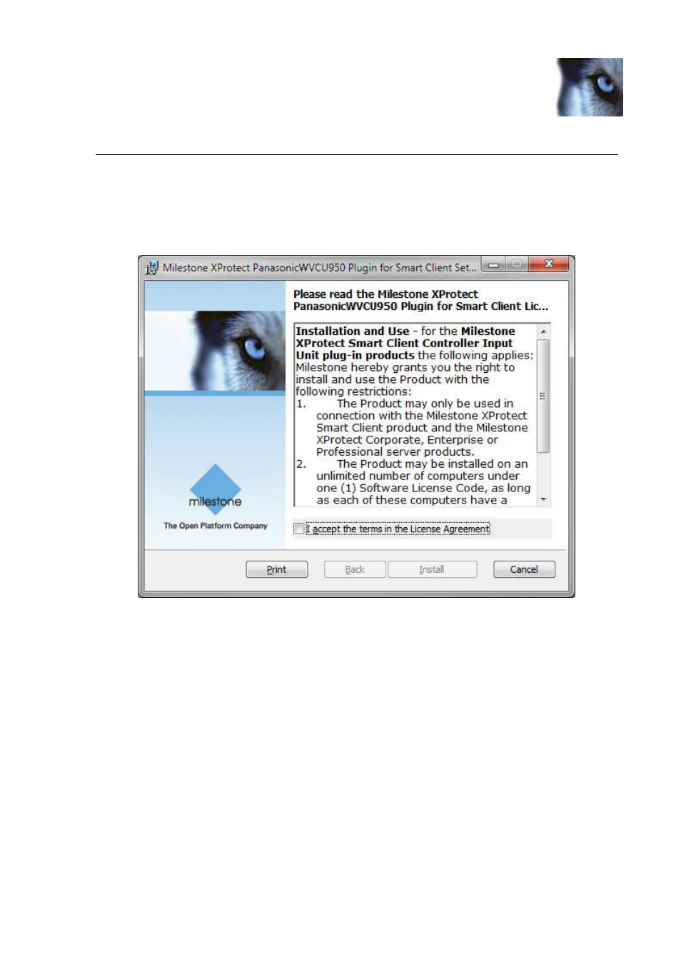 Installation | Milestone Panasonic WV-CU950 Controller Smart Client Plug-in User Manual | Page 6 / 17
