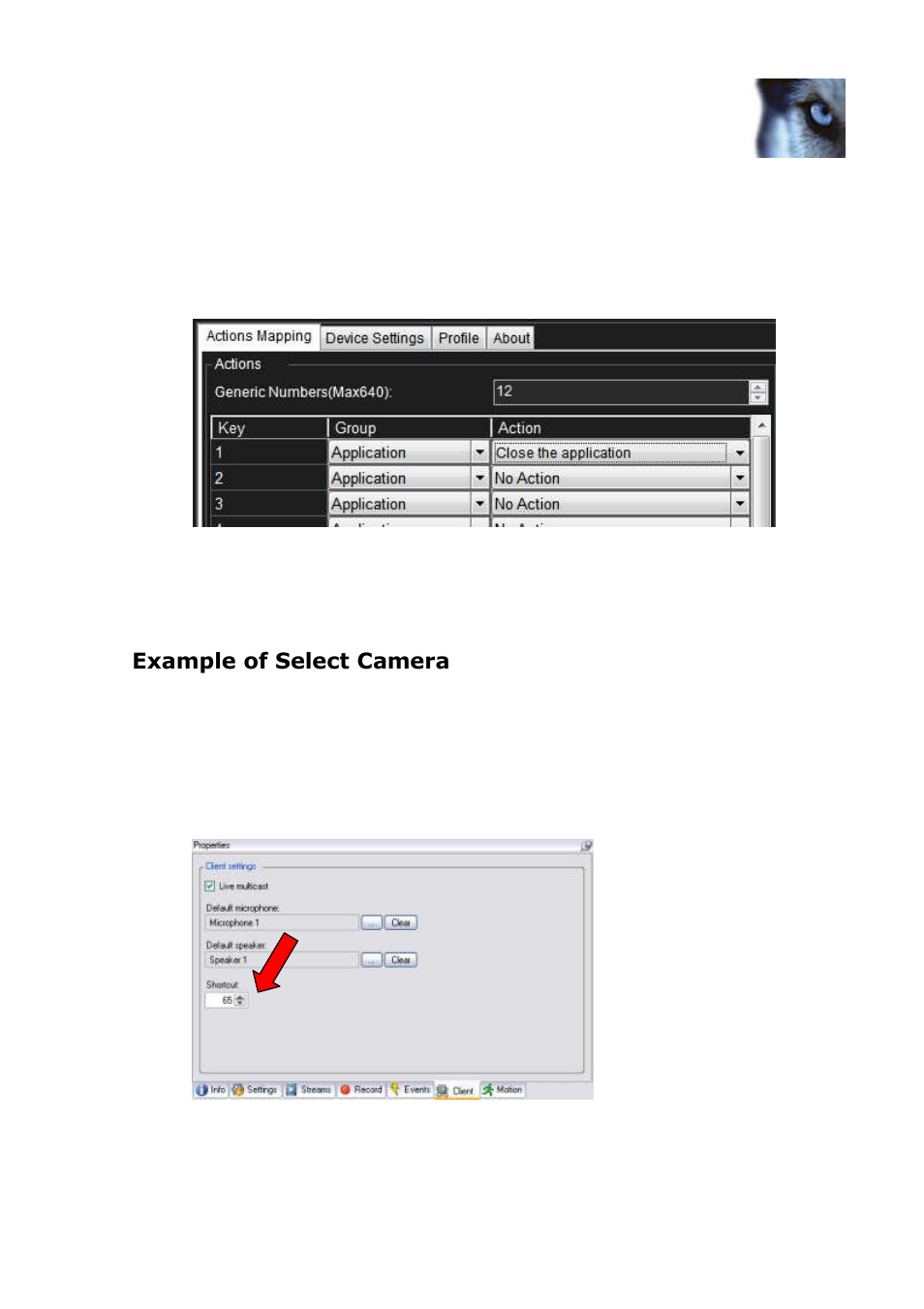 Example of select camera | Milestone Pelco KBD300A Keyboard Smart Client Plug-in User Manual | Page 11 / 16