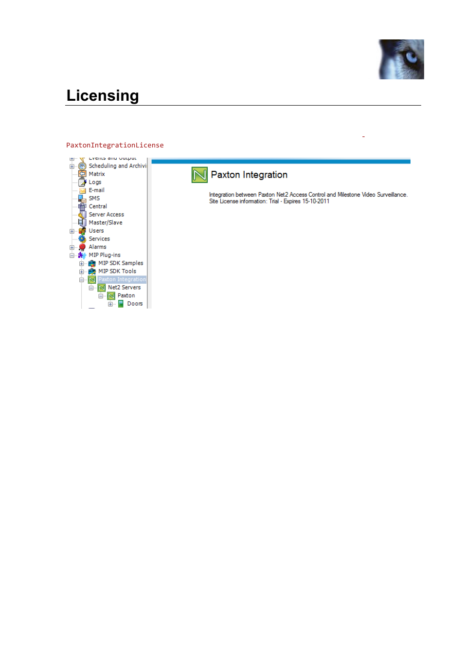 Licensing | Milestone Paxton Integration Component User Manual | Page 8 / 34