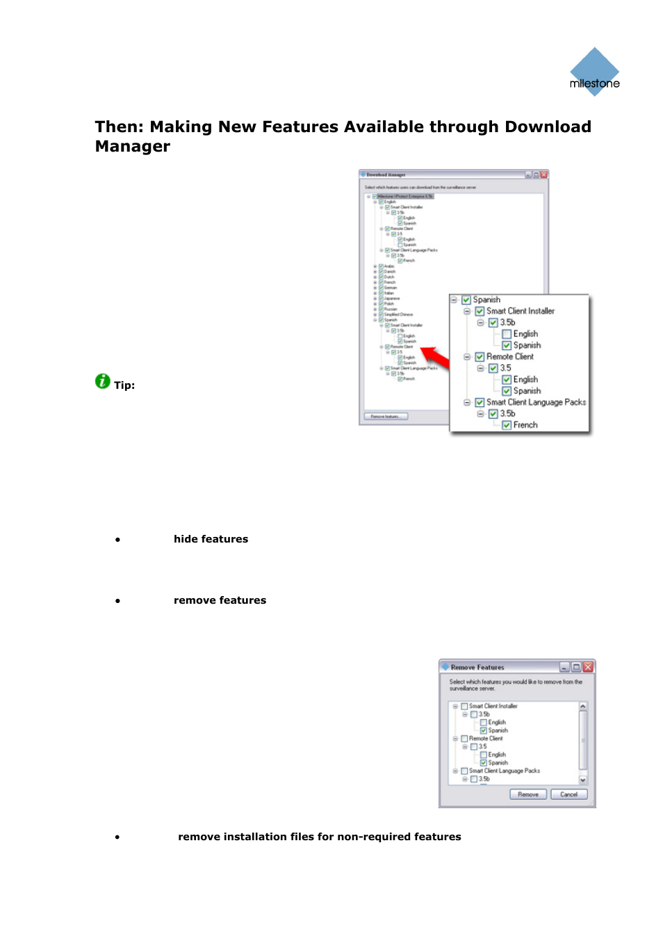 Hiding and removing features | Milestone Basis+ 6.5 User Manual | Page 121 / 160