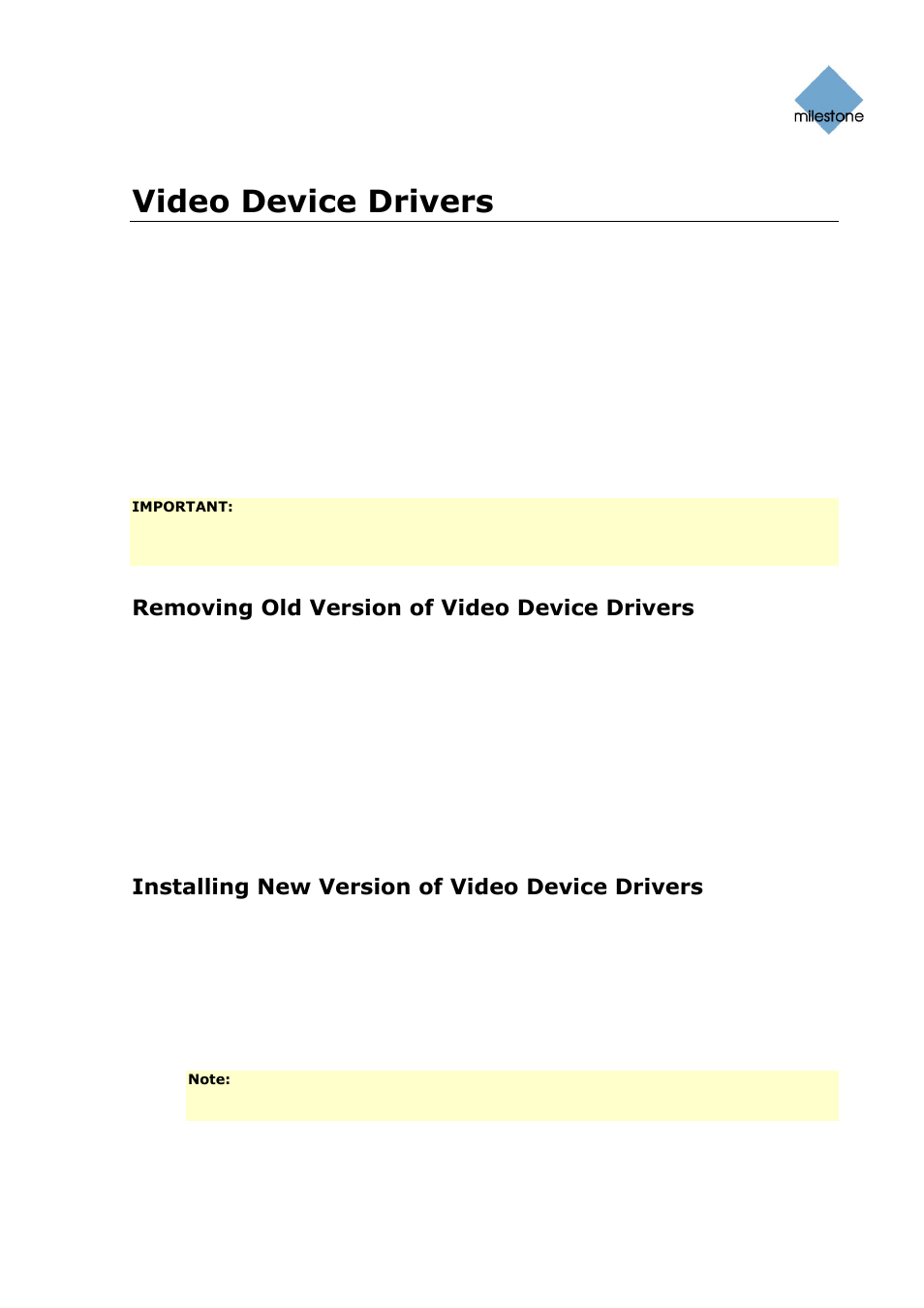 Video device drivers, Updating video device drivers, Removing old version of video device drivers | Installing new version of video device drivers | Milestone Basis+ 6.5 User Manual | Page 126 / 160