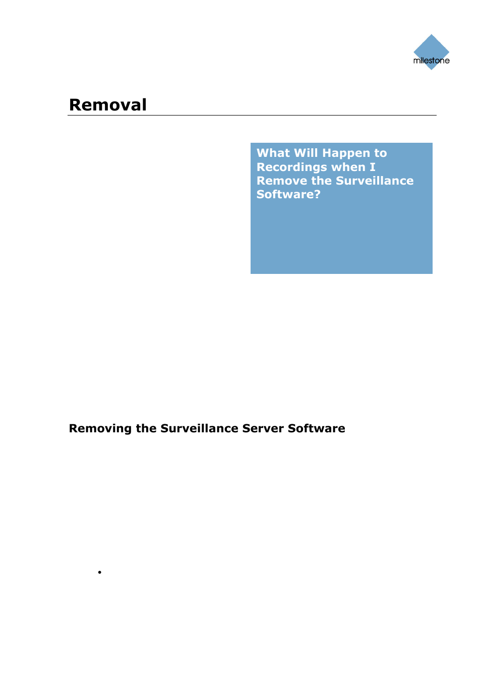 Removal, Removing the entire surveillance system, Removing individual components | Removing the surveillance server software | Milestone Basis+ 6.5 User Manual | Page 144 / 160