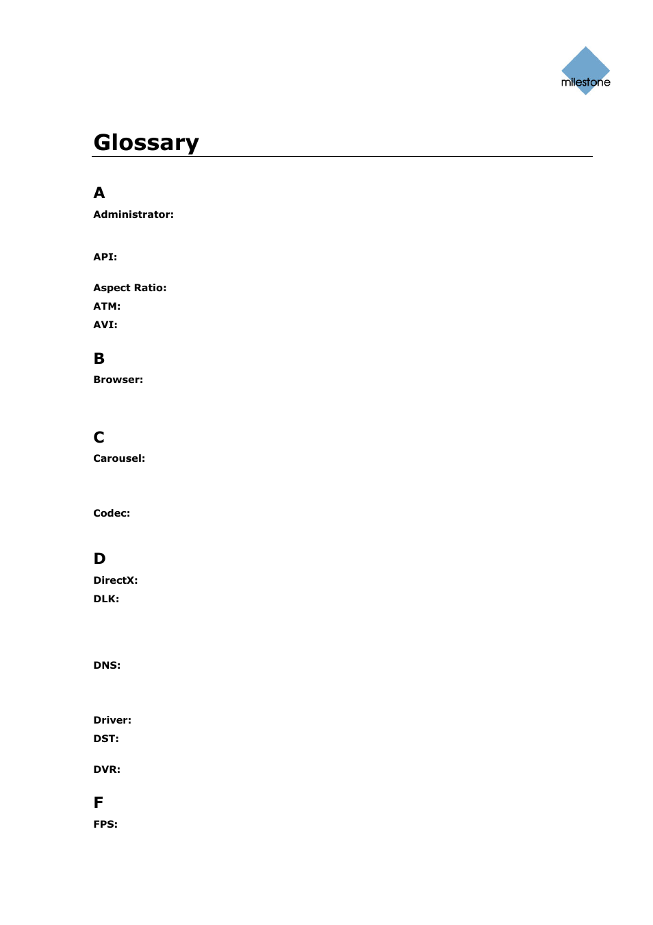 Glossary | Milestone Basis+ 6.5 User Manual | Page 147 / 160