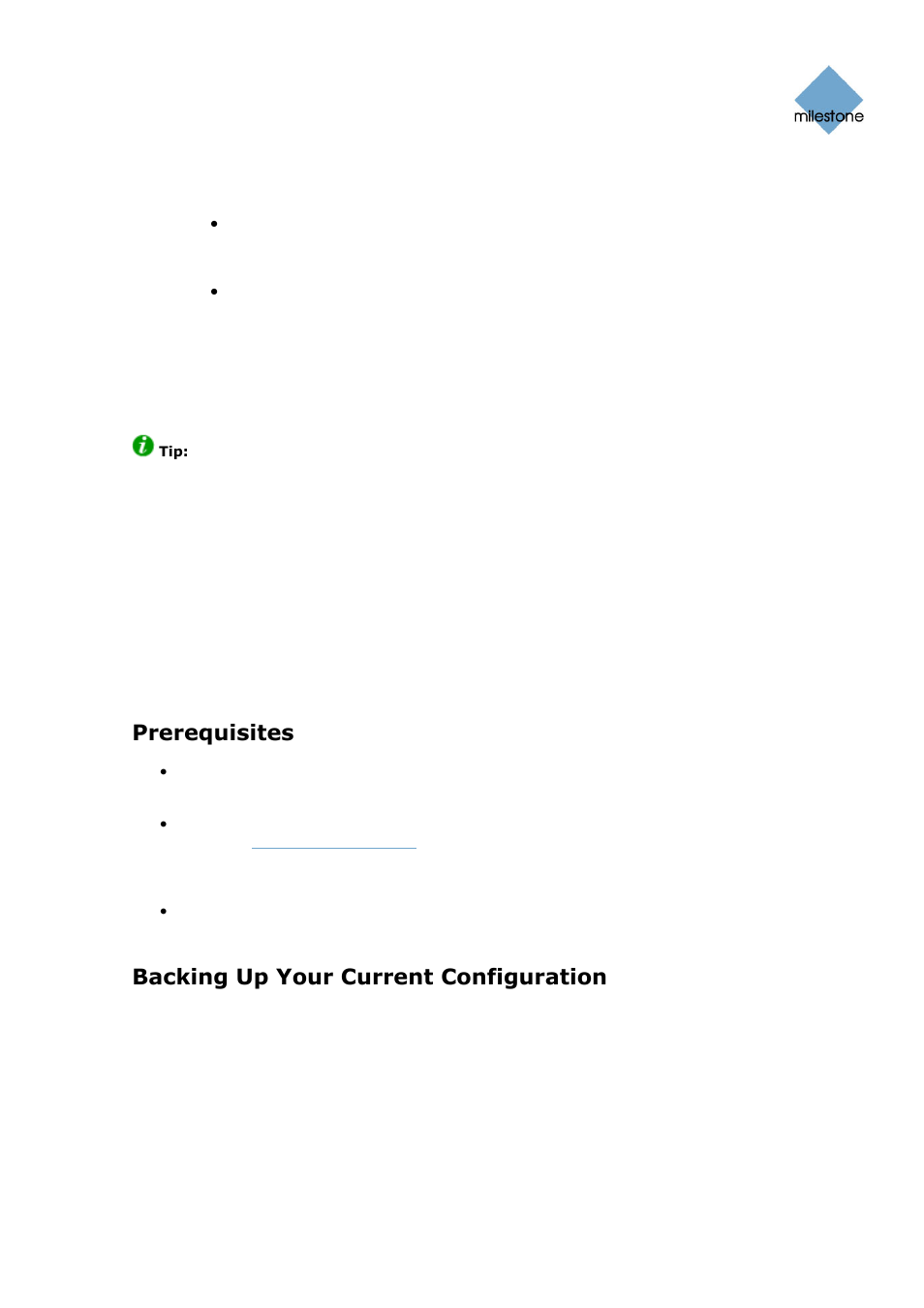 Upgrading from a previous version, Prerequisites, Backing up your current configuration | Milestone Basis+ 6.5 User Manual | Page 21 / 160