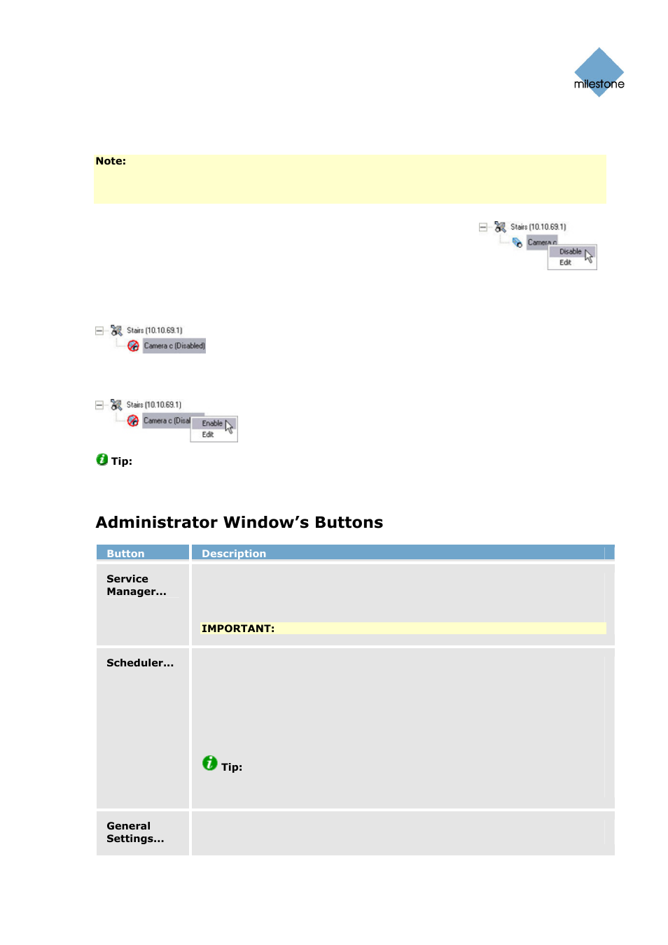 Administrator window’s buttons | Milestone Basis+ 6.5 User Manual | Page 28 / 160