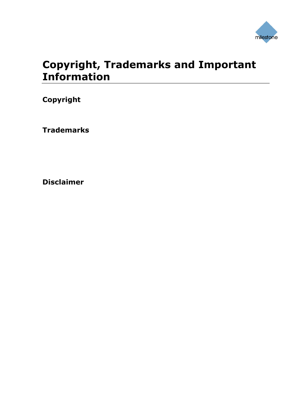 Copyright, trademarks and important information, Copyright, Trademarks | Disclaimer | Milestone Basis+ 6.5 User Manual | Page 3 / 160