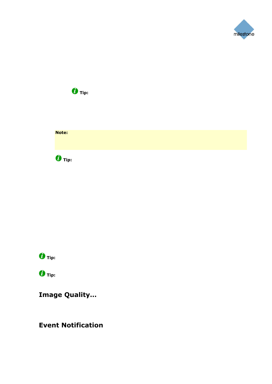 Database resizing, Image quality, Event notification | Milestone Basis+ 6.5 User Manual | Page 44 / 160