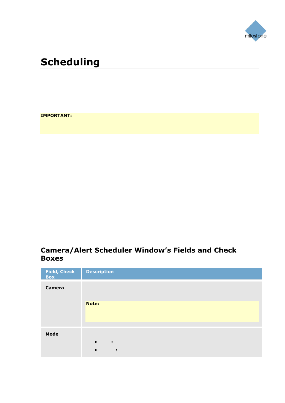 Scheduling, Camera/alert scheduler window, If requi | Milestone Basis+ 6.5 User Manual | Page 64 / 160