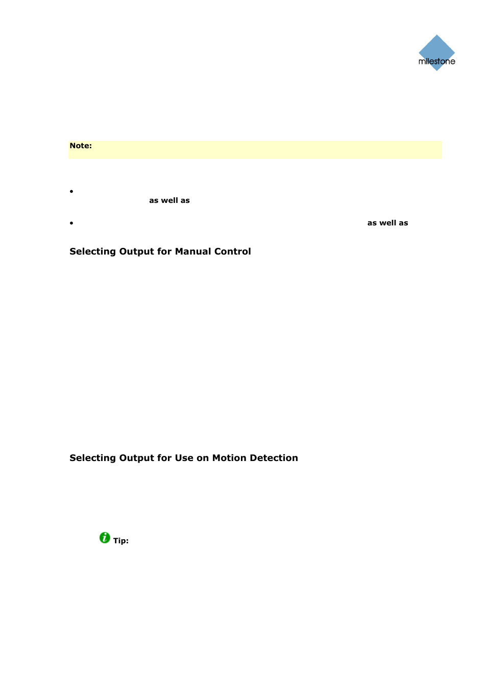Selecting output for manual control, Selecting output for use on motion detection | Milestone Basis+ 6.5 User Manual | Page 89 / 160