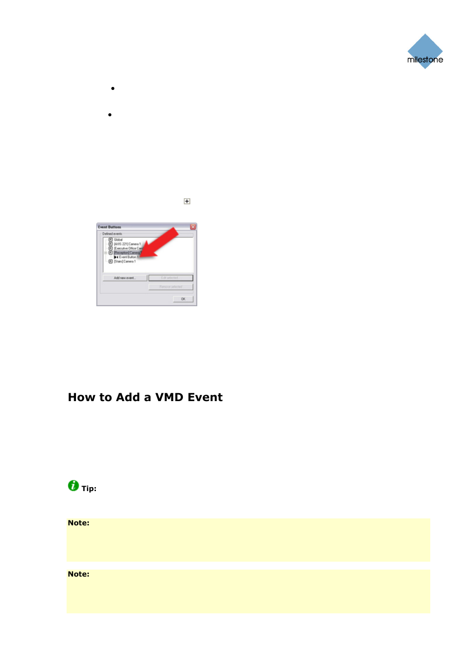 How to add a vmd event | Milestone Basis+ 6.5 User Manual | Page 92 / 160