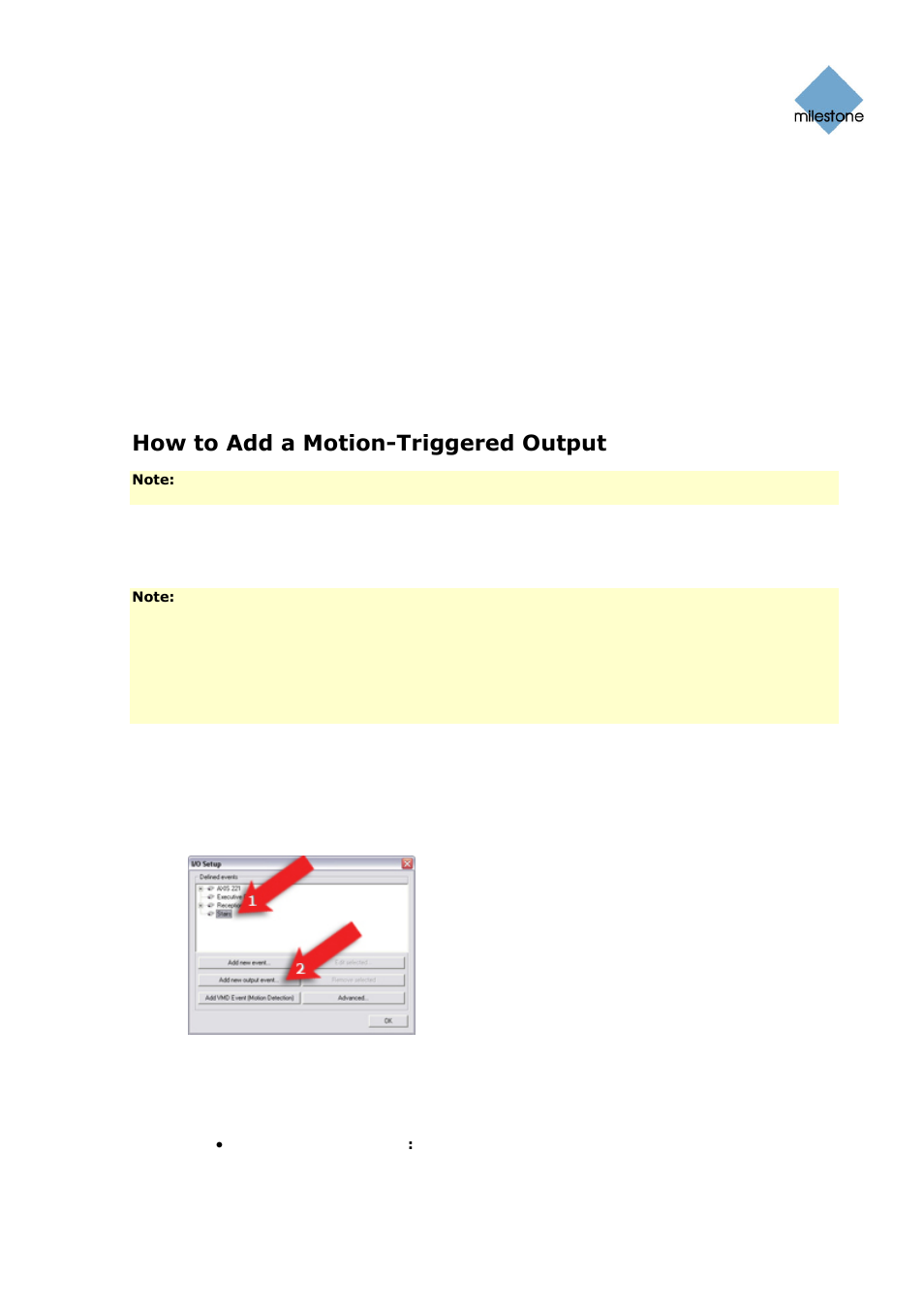 How to add a motion-triggered output | Milestone Basis+ 6.5 User Manual | Page 98 / 160