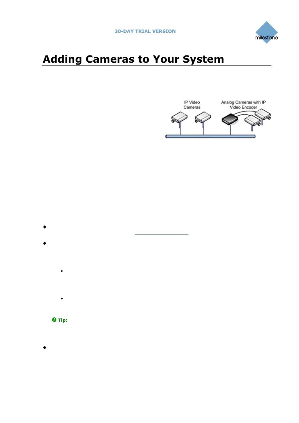 Adding cameras to your system, Prerequisites | Milestone Basis+ 6.5 User Manual | Page 6 / 14
