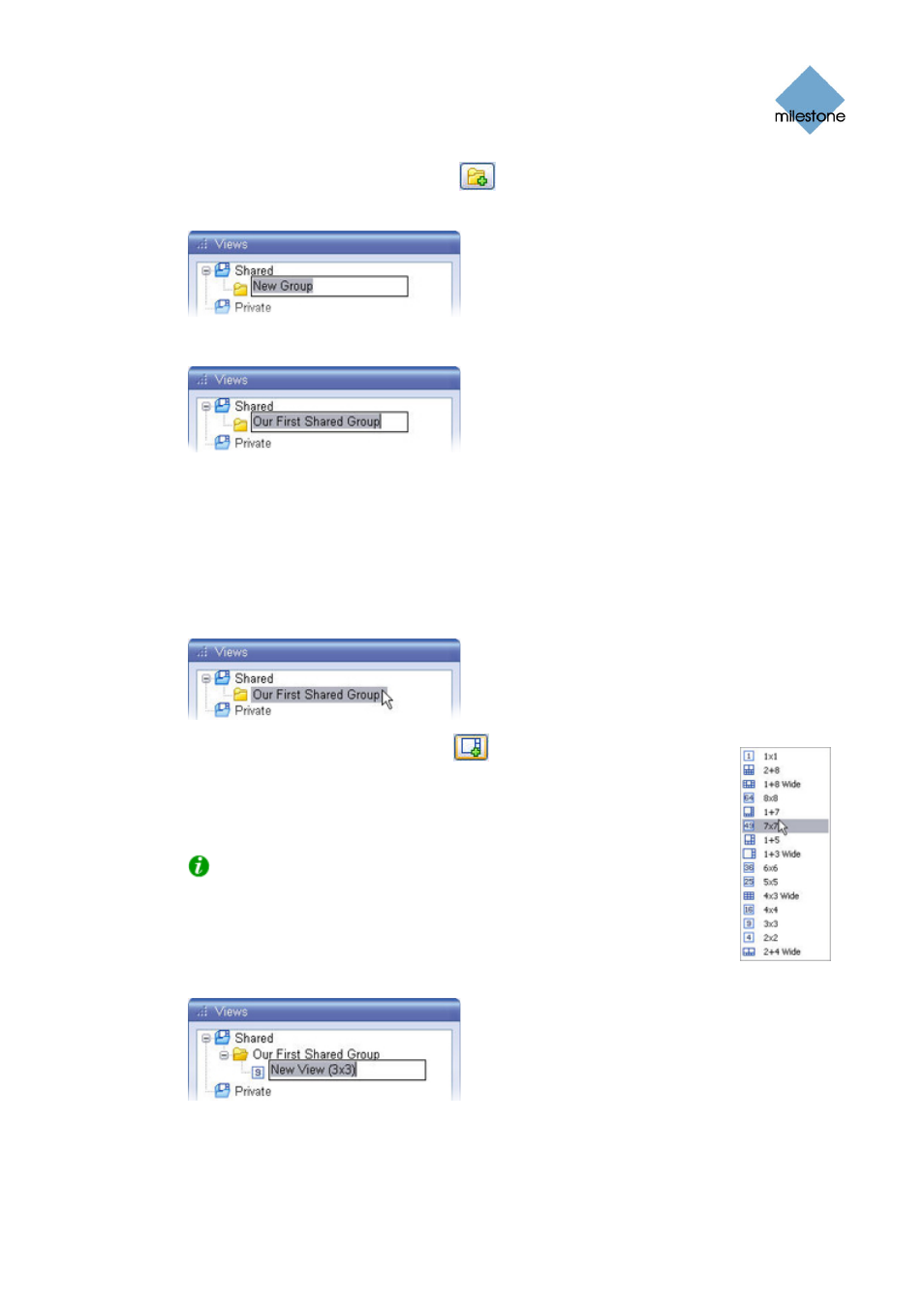 Creating a view within the group | Milestone Smart Client 3.6 User Manual | Page 25 / 115