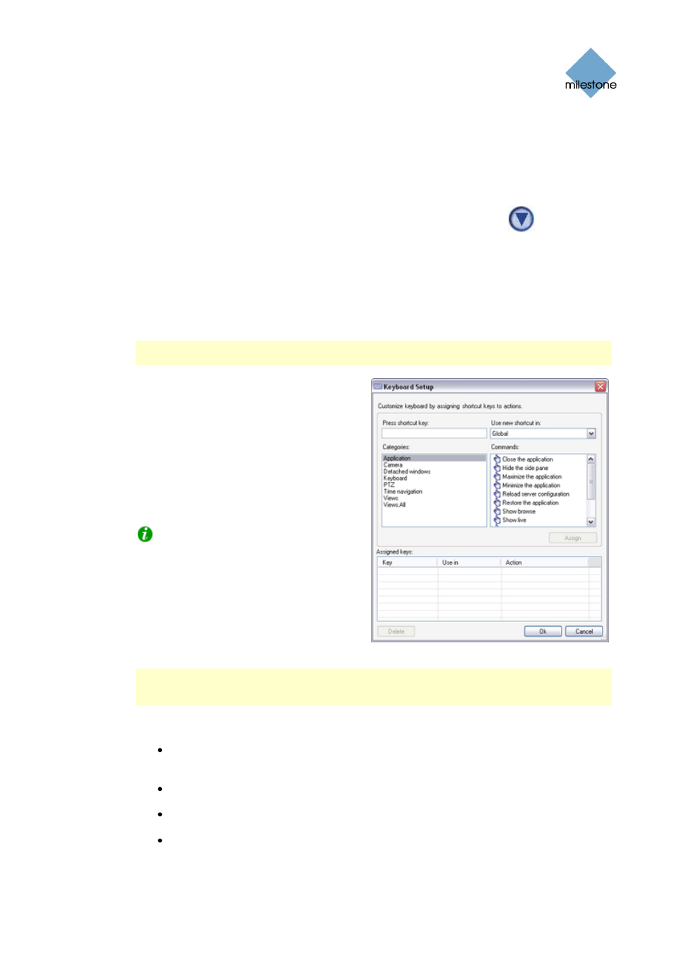 Assigning custom keyboard shortcuts | Milestone Smart Client 3.6 User Manual | Page 44 / 115