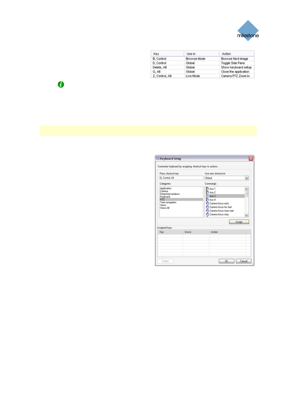 Custom keyboard shortcuts for auxiliary commands, Deleting a shortcut key combination, Selecting language | Milestone Smart Client 3.6 User Manual | Page 45 / 115