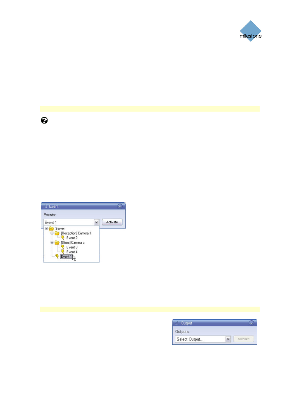 Manually triggering events, Manually triggering outputs | Milestone Smart Client 3.6 User Manual | Page 69 / 115
