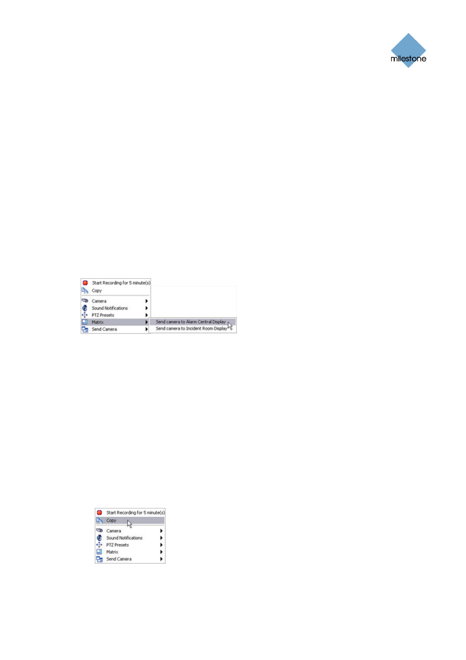 Sending video to matrix recipients, Copying single images, Ee sending video to matrix | Milestone Smart Client 3.6 User Manual | Page 70 / 115