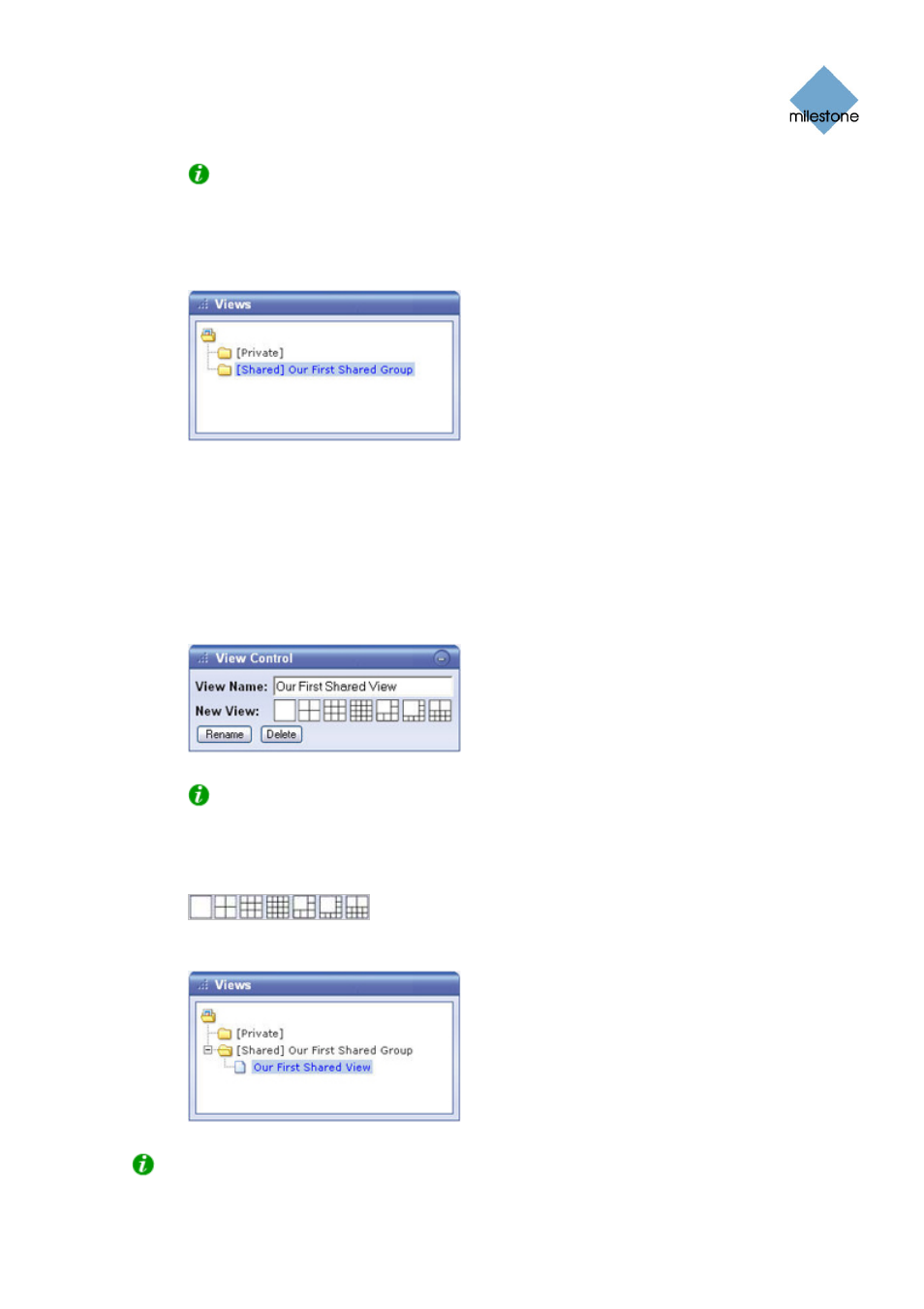 Creating a view in a shared group | Milestone Remote Client 3.5 User Manual | Page 18 / 49