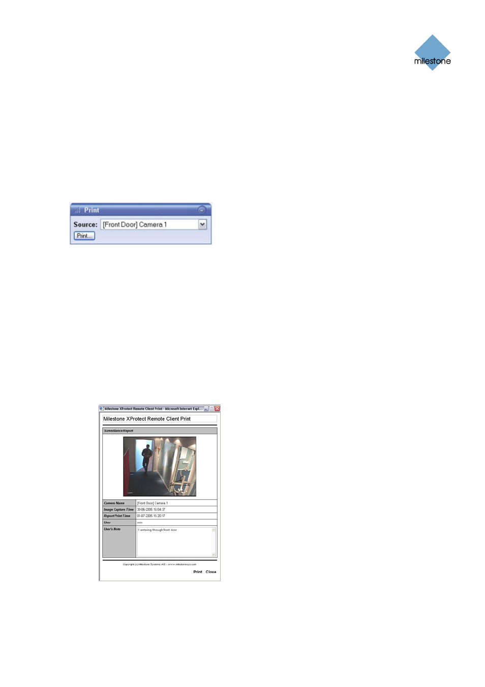 Ipix ptz positions for fisheye cameras, Printing images | Milestone Remote Client 3.5 User Manual | Page 37 / 49