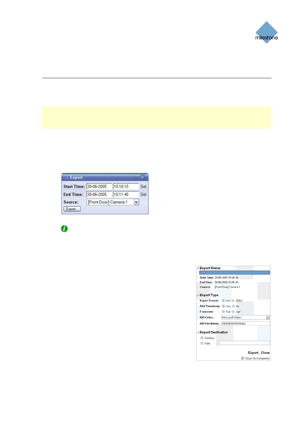 Exporting evidence in avi and jpeg formats, Exporting evidence in avi and jpeg formats . 39 | Milestone Remote Client 3.5 User Manual | Page 39 / 49