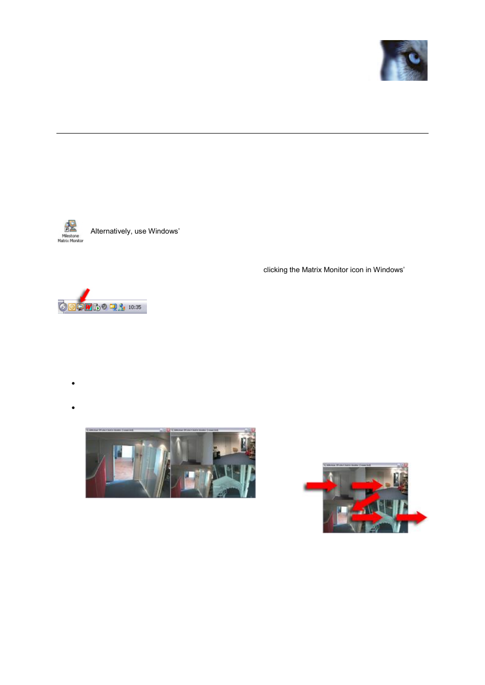 Day-to-day use, Open the matrix monitor window, 1×1 and 2×2 view | Milestone Matrix Monitor 2.3 User Manual | Page 13 / 18