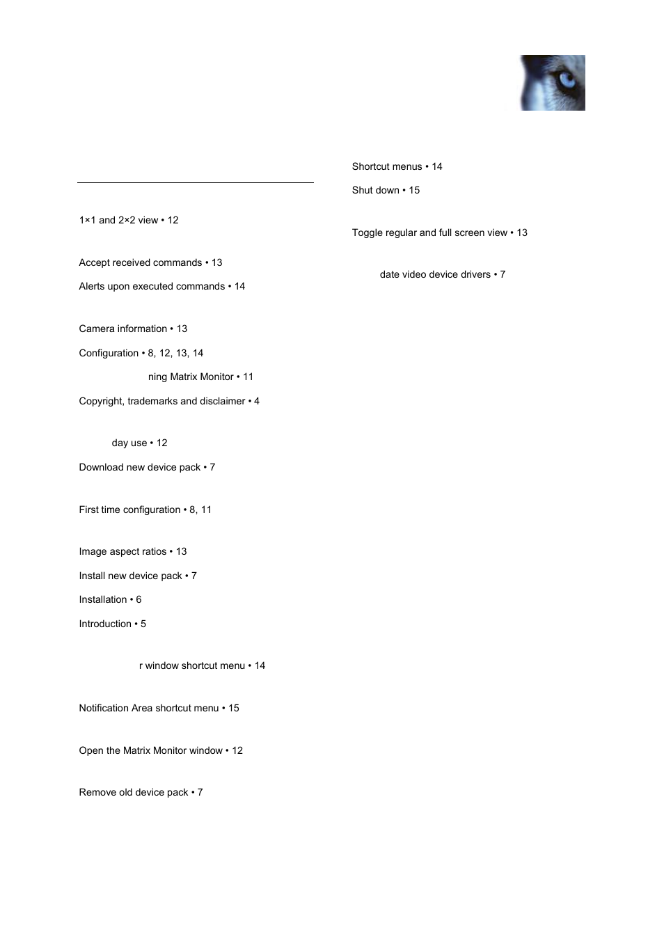 Index | Milestone Matrix Monitor 2.3 User Manual | Page 17 / 18