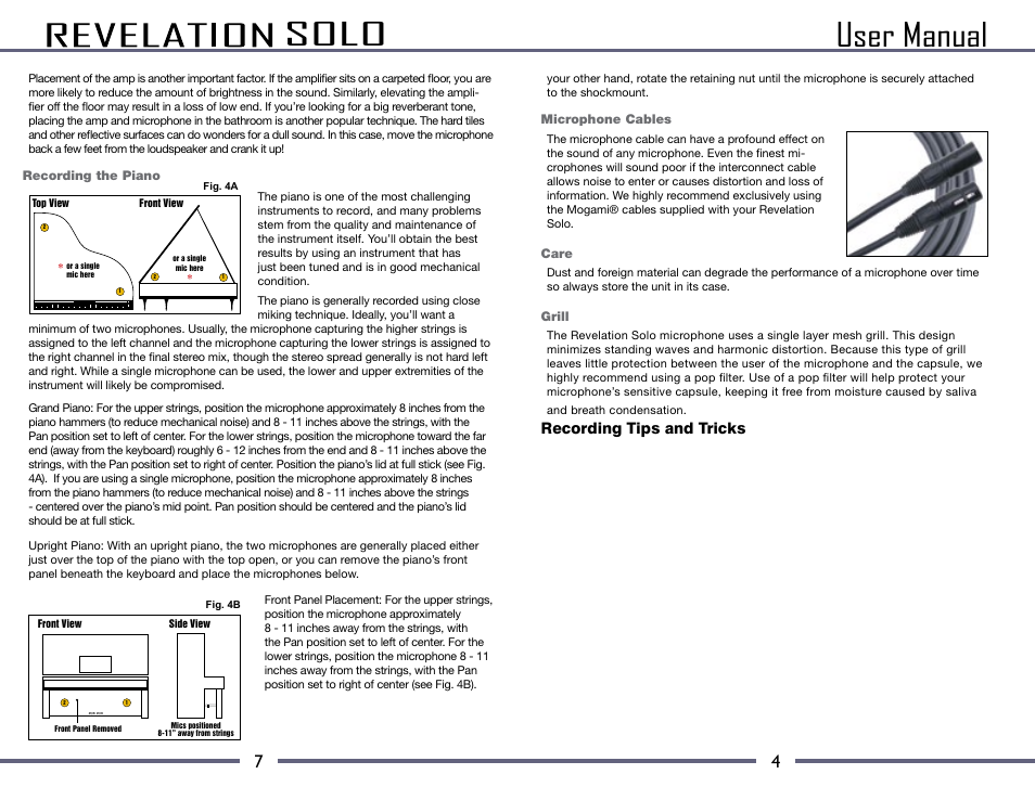 User manual, Solo, Recording tips and tricks | MXL Revelation Solo User Manual | Page 5 / 6