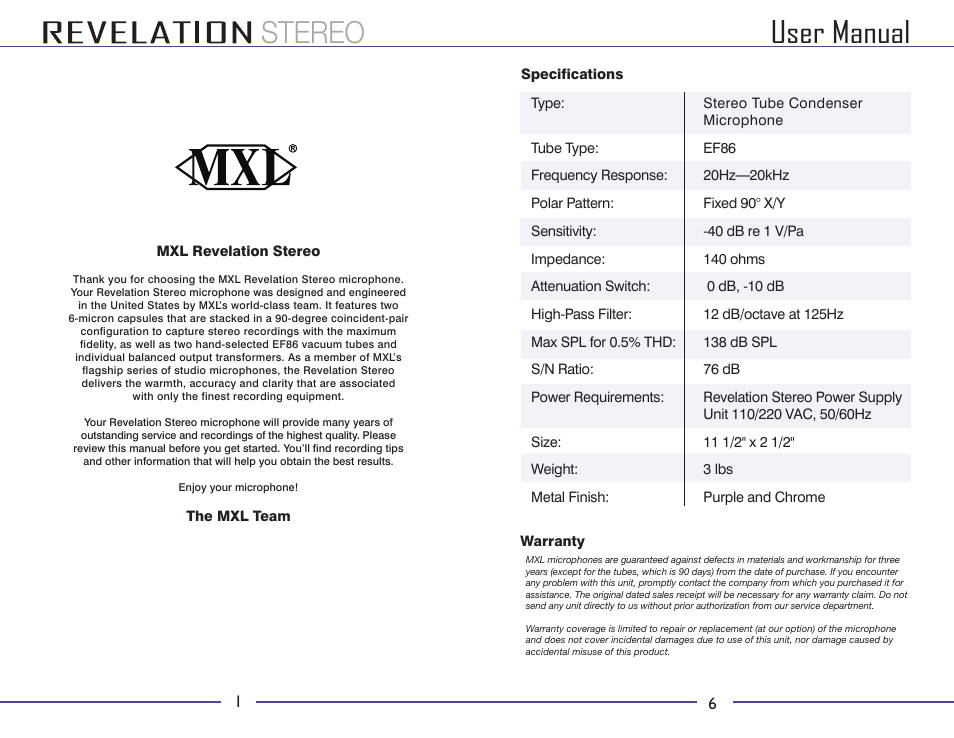 User manual stereo | MXL Revelation Stereo User Manual | Page 2 / 4