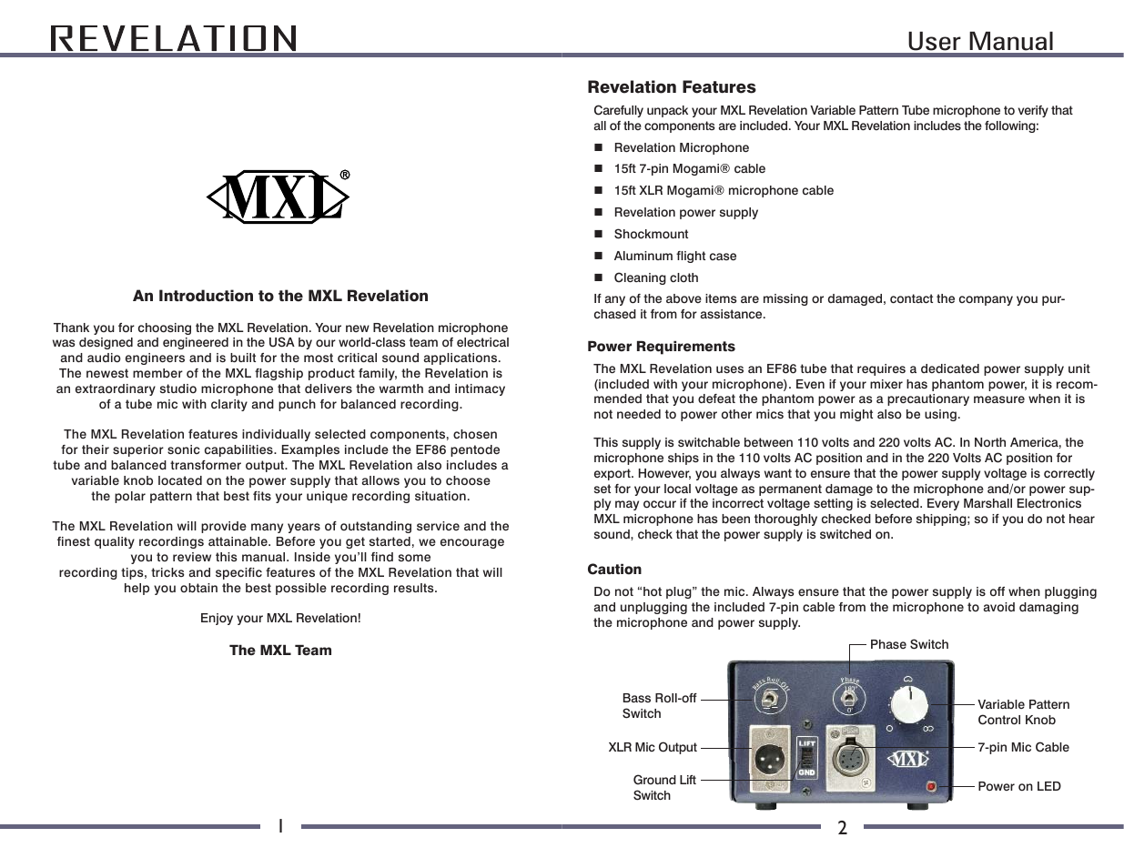 User manual | MXL Revelation User Manual | Page 2 / 7