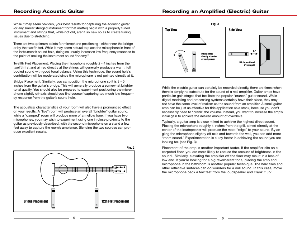 Recording an amplified (electric) guitar, Recording acoustic guitar | MXL Genesis FET User Manual | Page 6 / 6