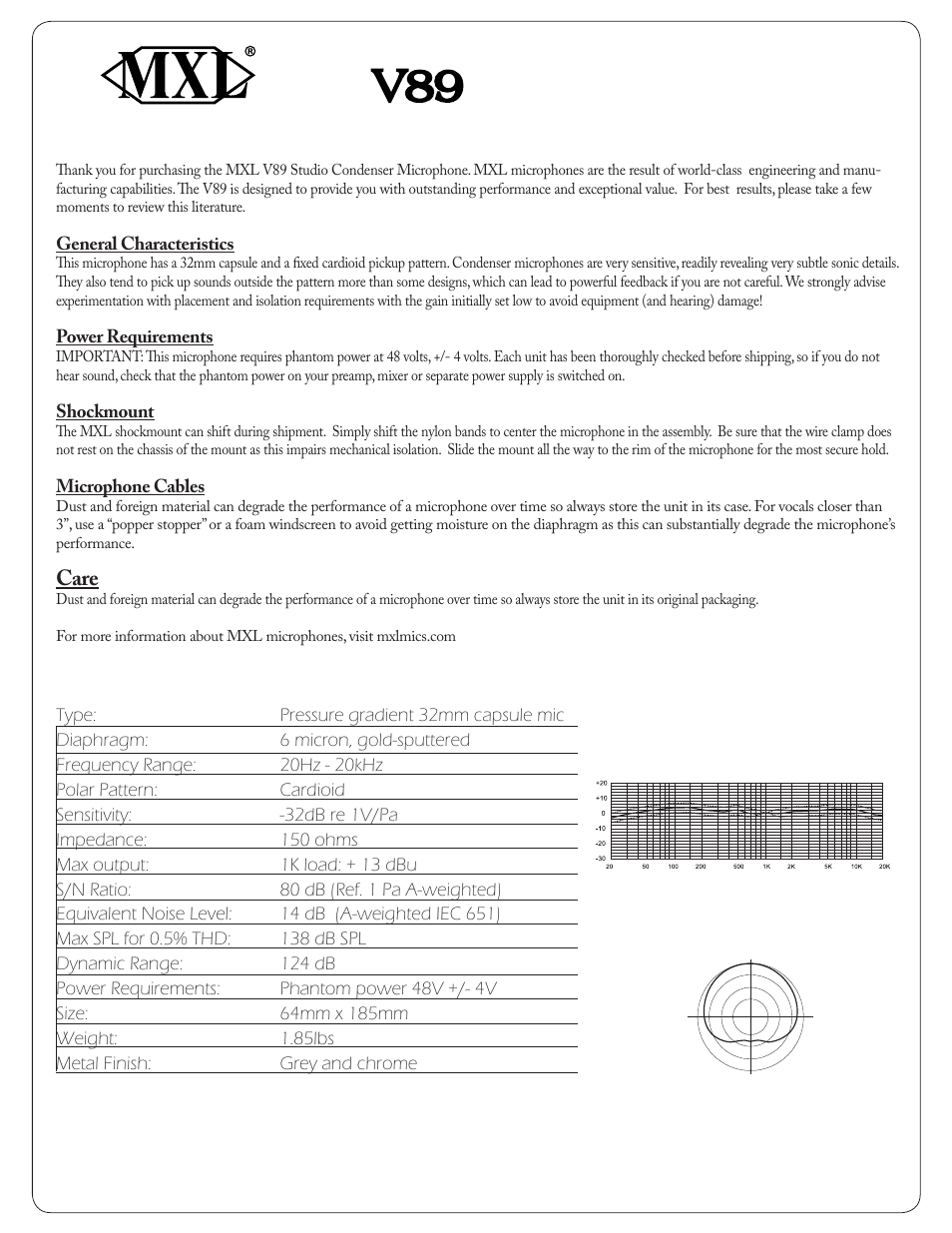 MXL V89 User Manual | 1 page