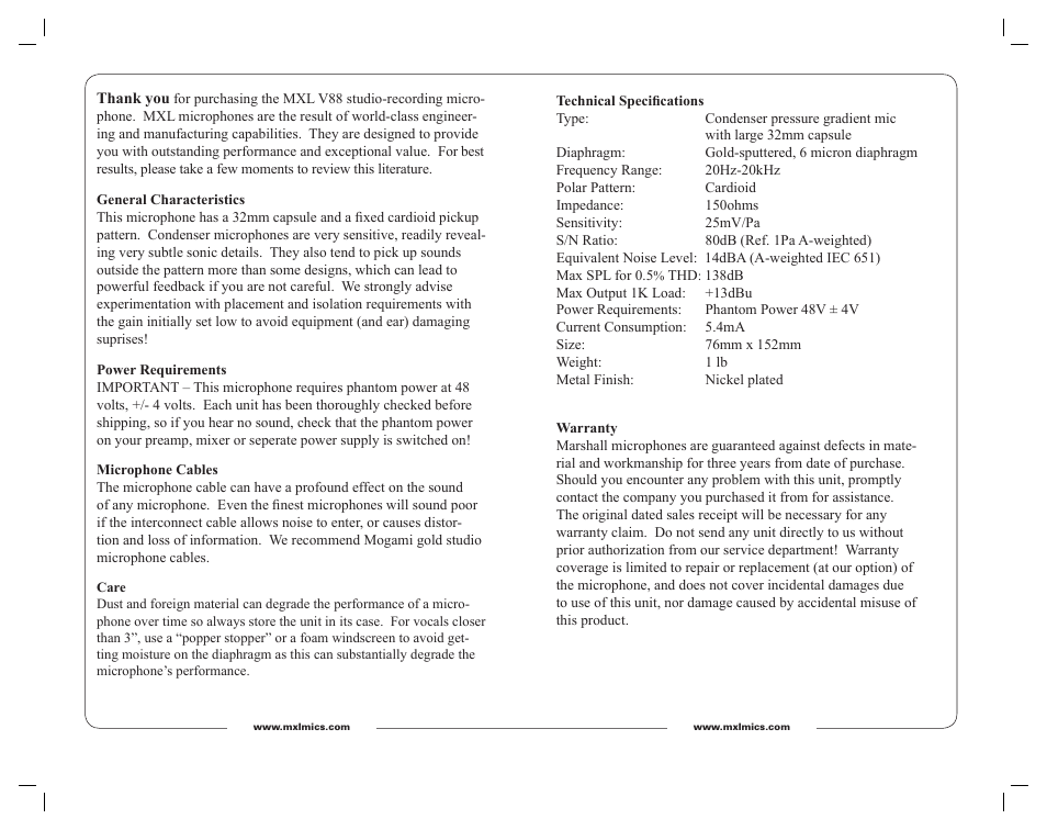 MXL V88 User Manual | Page 2 / 3