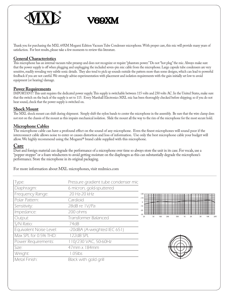 MXL V69XM User Manual | 1 page