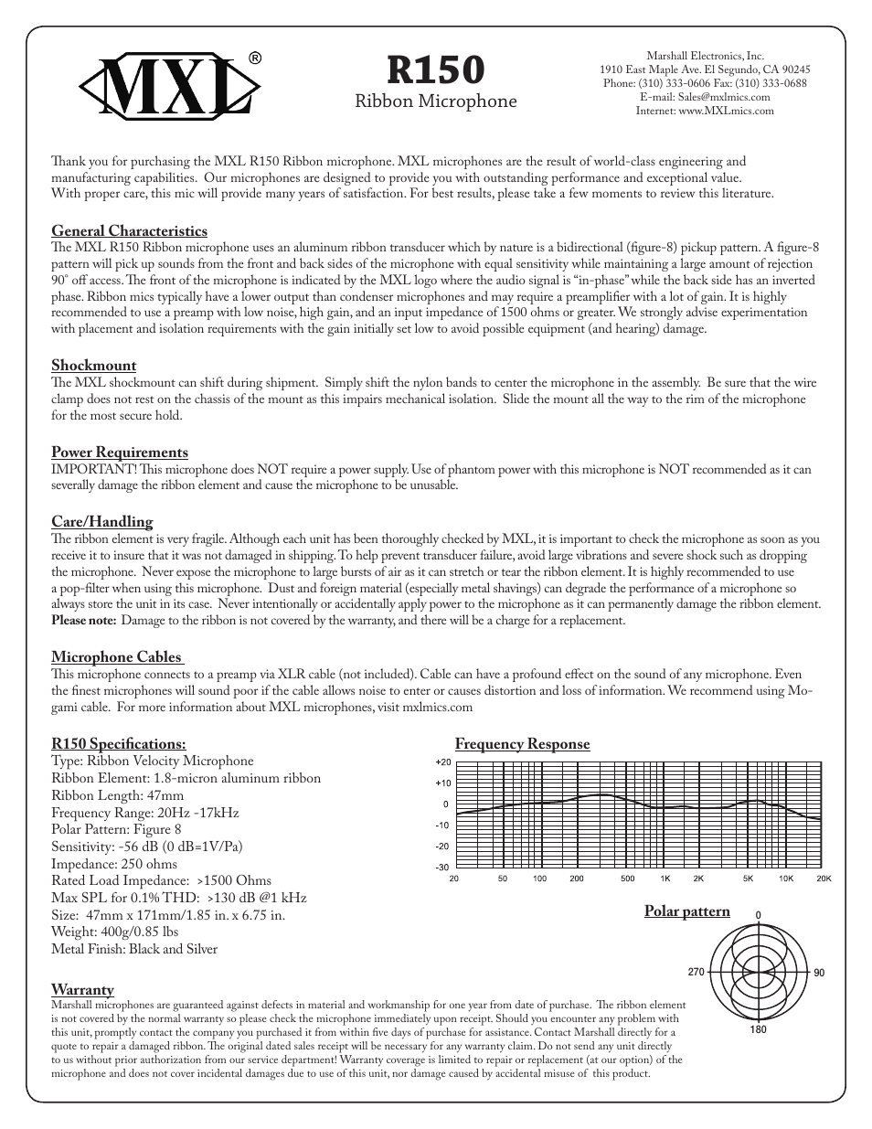 MXL R150 User Manual | 1 page