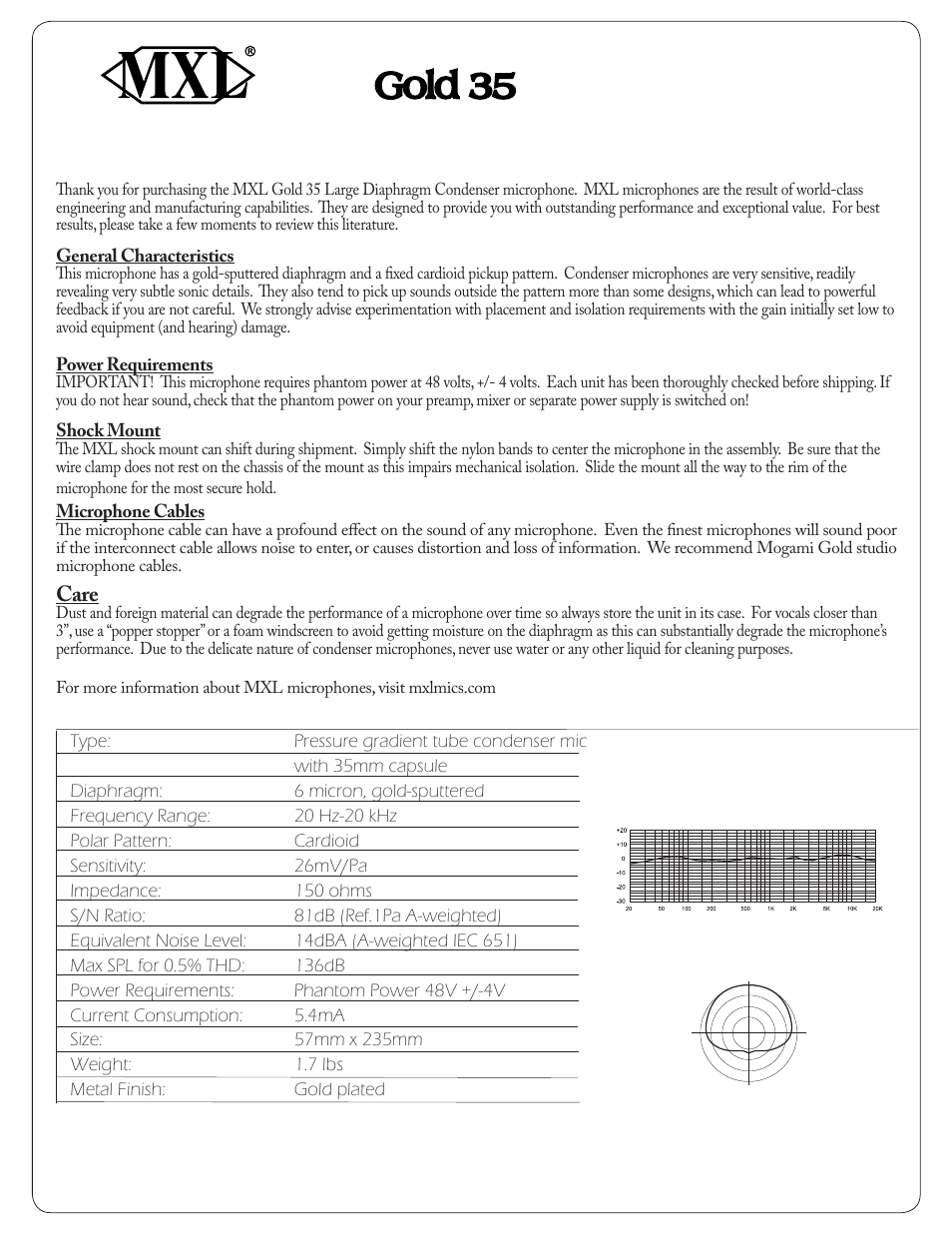 MXL Gold 35 User Manual | 1 page