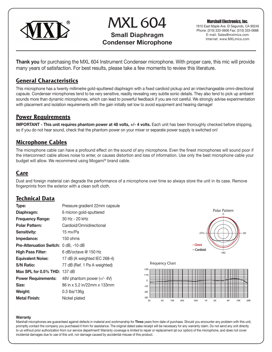 MXL 604 User Manual | 1 page