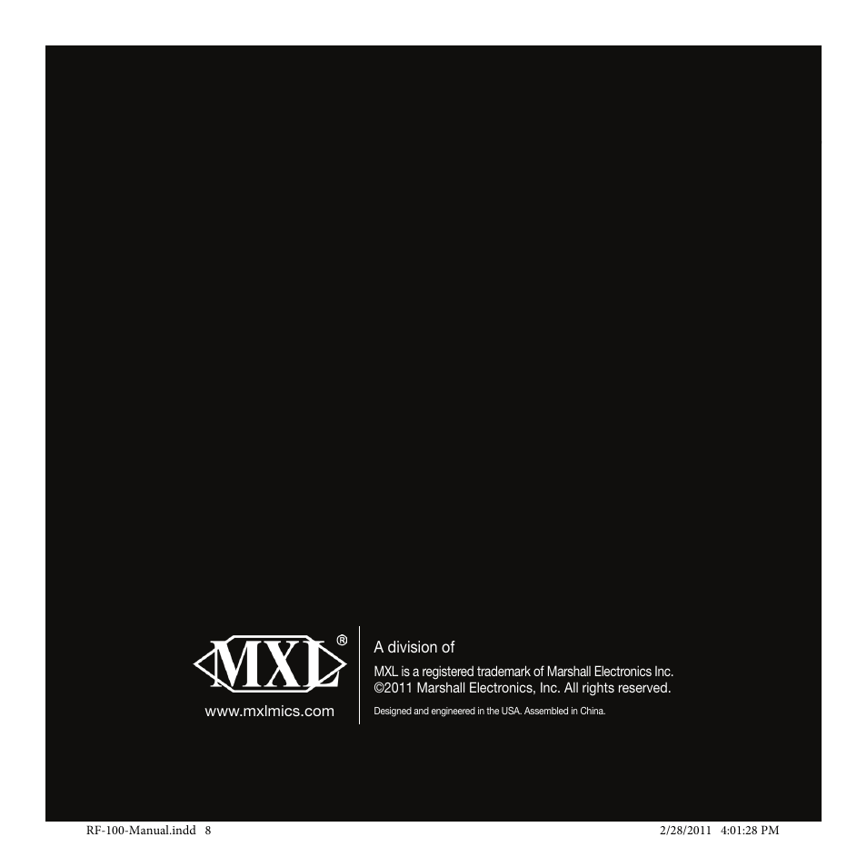 Rf-100 user manual | MXL RF-100 User Manual | Page 8 / 8