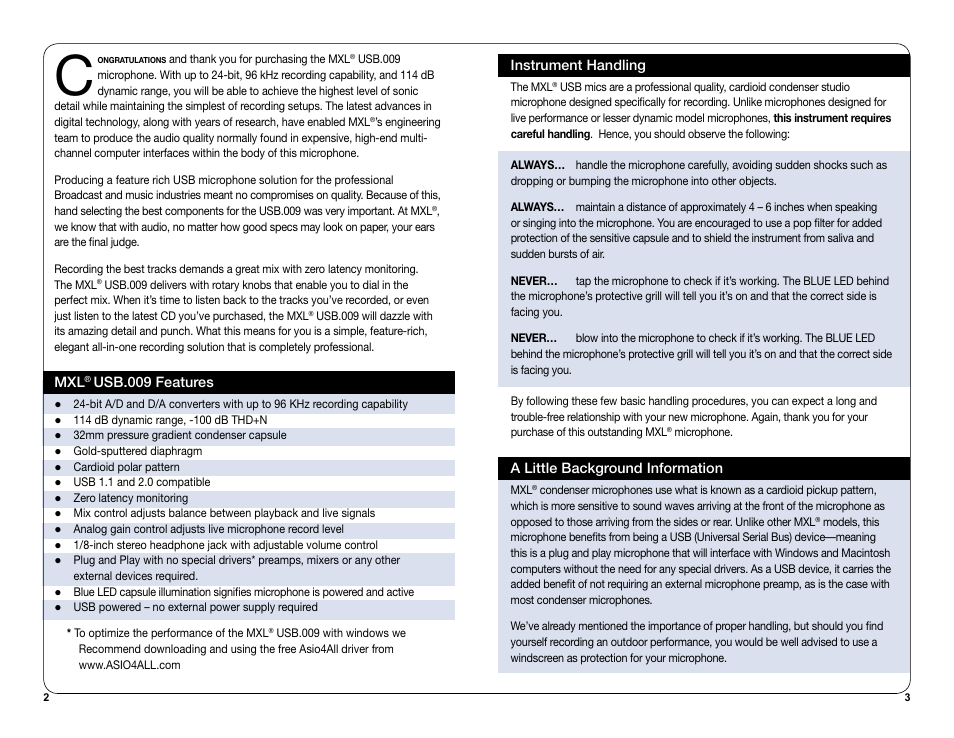 MXL USB.009 User Manual | Page 2 / 11